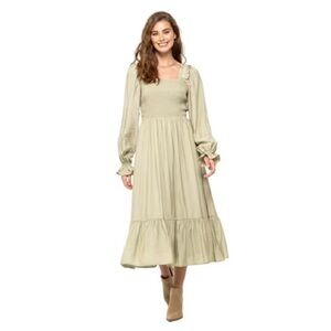 Sage Green August Sky Women's Ruched Long Sleeve Midi Dress - S